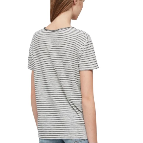All Saints Emelyn Stripe T White & Black V Neck Cotton Relaxed Tee Shirt Large - Picture 3 of 10